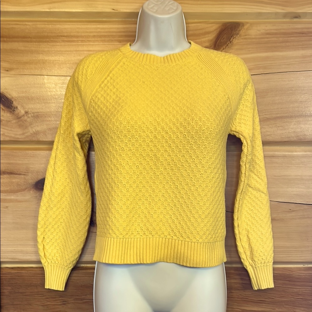 LOFT Cotton Yellow Knit Pullover Sweater Size XS